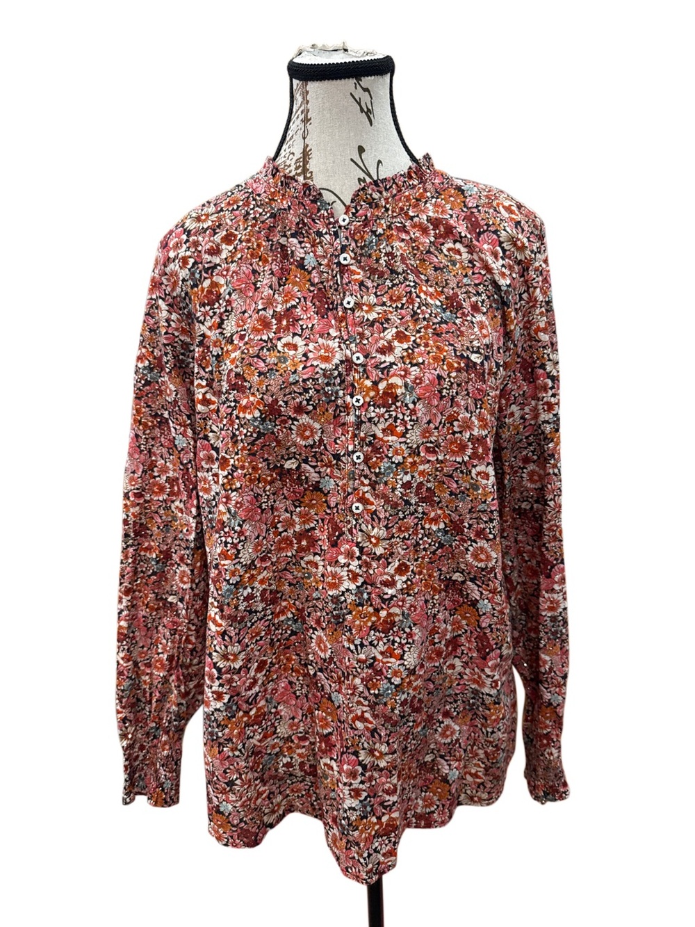 Talbots Women’s Floral Button-Front Long-Sleeve Blouse - Pink Floral, XL